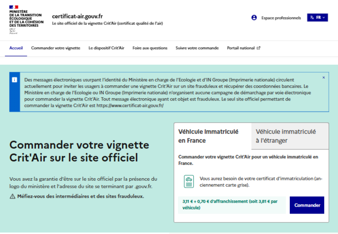 Commandez votre vignette sur www.certificat-air.gouv.fr Site internet www.certificat-air.gouv.fr