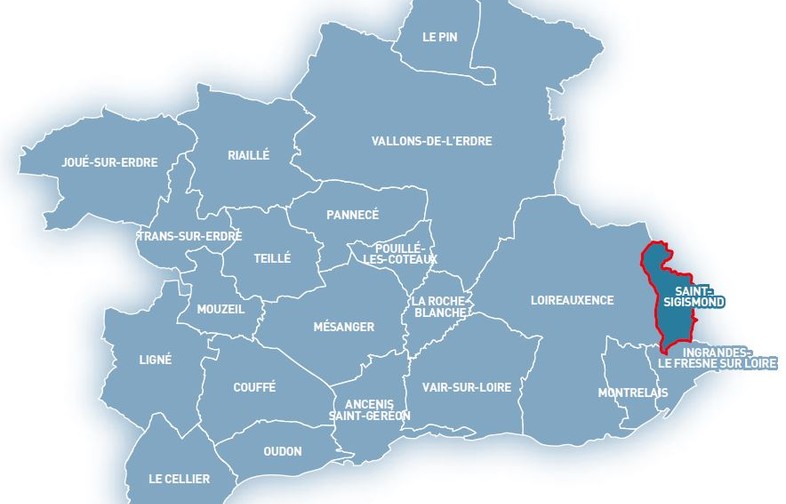 Carte du Pays d'Ancenis avec la commune de St Sigismond