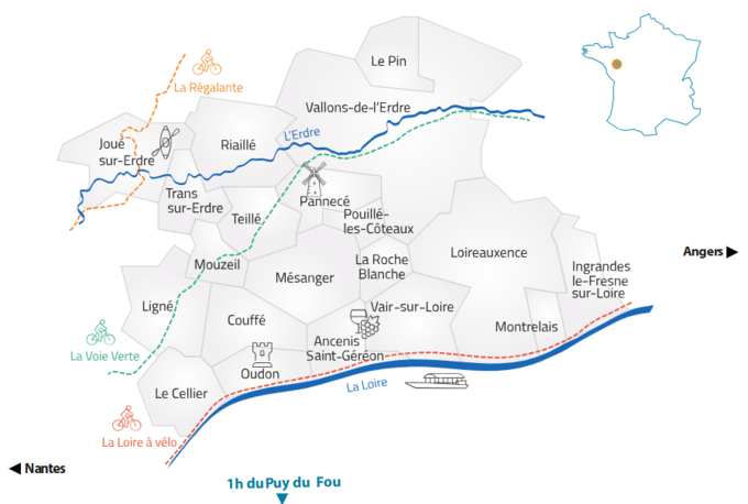 Carte des circuits cyclables du Pays d'Ancenis