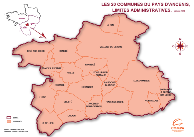 Carte de situation et limites communales du Pays d'Ancenis Carte de situation et limites communales du Pays d'Ancenis