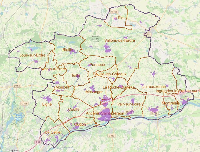 Carte du zonage d'assainissement collectif du Pays d'Ancenis
