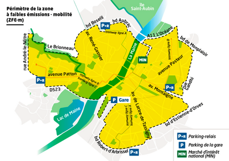 Carte du périmètre de la ZFE d'Angers métropole (cliquez pour agrandir) Carte du périmètre de la ZFE de Nantes métropole (cliquez pour agrandir)