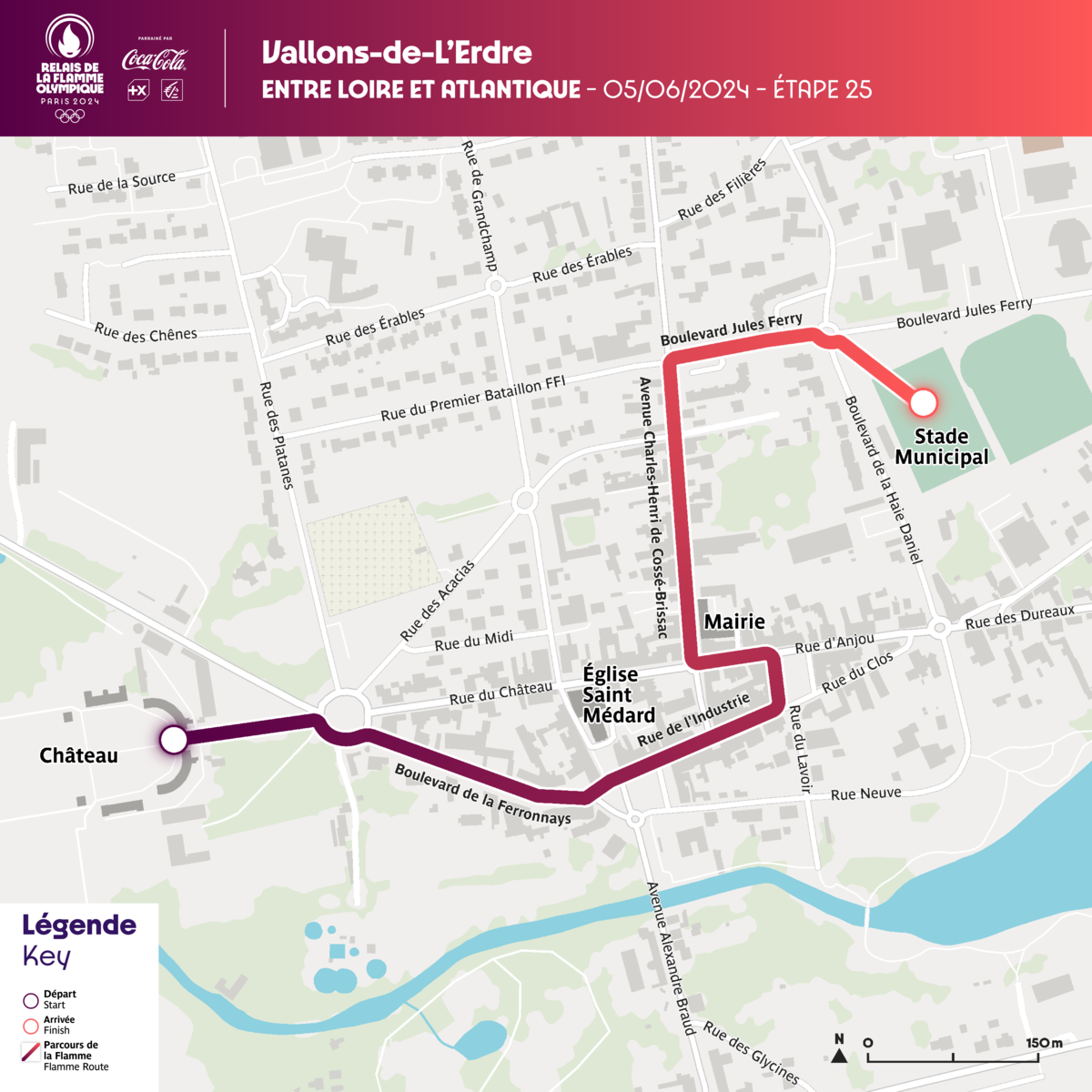 Plan du Parcours de la flamme olympique sur Vallons-de-l'Erdre