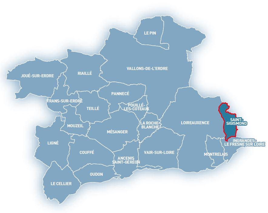 Carte du Pays d'Ancenis avec la commune de St Sigismond
