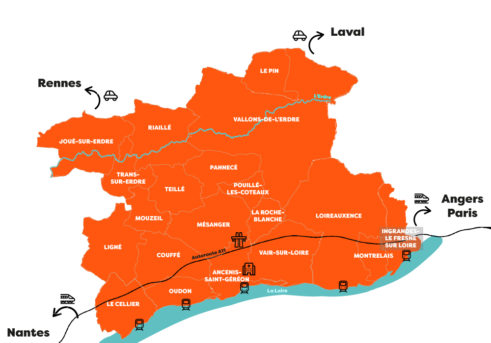 Carte des 20 communes du pays d'Ancenis