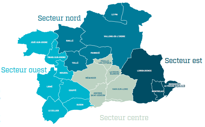 Carte des Secteurs des réunions publiques SCOT du Pays d'Ancenis