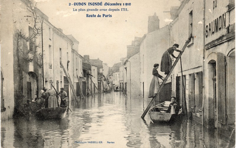 Inondations à Oudon en 1910 Carte postale des inondations à Oudon en 1910